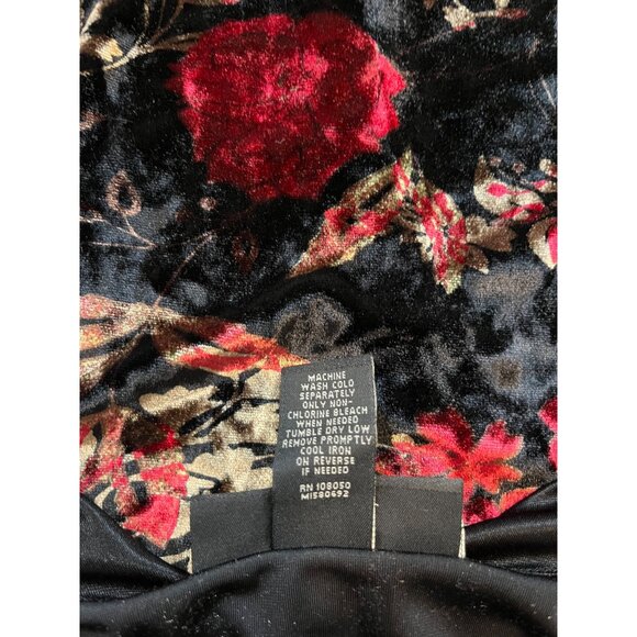 Venezia Womens Floral Velour Top Sz 18/20 V-Neck Black Red Stretchy Long Sleeve - Picture 7 of 7